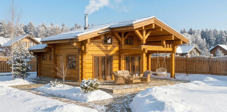 Проект бани из лафета с дизайнерской крышей